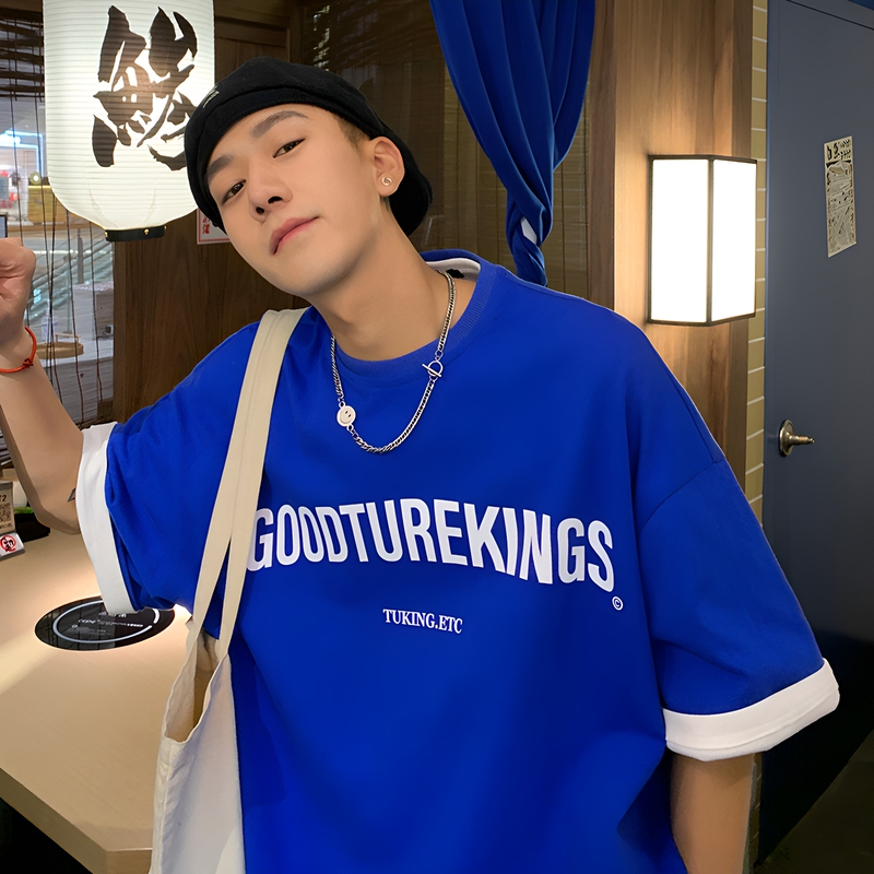 Kuangshi Yishu Klein Blue Short Sleeve T-Shirt for Men ins Trendy Brand Summer American Oversized Loose Round Neck Top