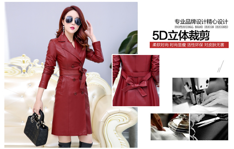 Áo khoác da nữ dài mới 2019 size lớn cho nữ mùa thu và mùa đông Phiên bản Hàn Quốc của chiếc áo khoác mỏng tự chế áo gió mỏng áo khoác thủy triều áo da bò xịn