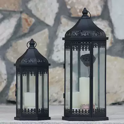 European wrought iron glass windproof lamp candle holder ornaments wedding romantic floor decoration Candlestick kerosene lamp portable lamp