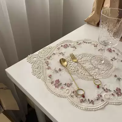 French decorative vintage ins embroidered placemats Rose bedside table lace tablecloth European table mat pastoral lace