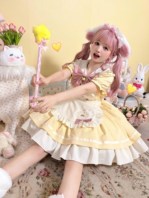 Cute op dog short maid lolita dress apron full link direct photo