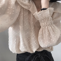 Big cute spring and summer new cute and well-behaved appearance~Korean little sister lapel through thin shirt top woman