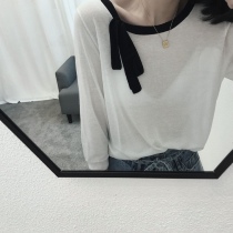 Big cute spring and summer new big love tie knot design~ Texture soft waxy contrast color thin linen sweater women