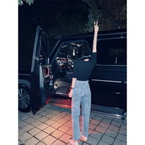 Big Meng early spring new show long legs and no procrastination ~ retro fashionable thin old jeans high waist mopping pants