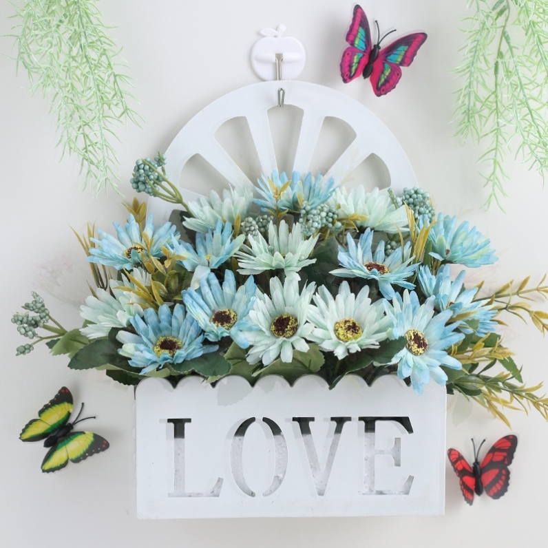 Three-dimensional wall simulation European-style interior decorations bedroom home furnishing home living room flower hanging flower blue hanging wall