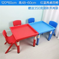 Красные и синие два стола и четыре стула