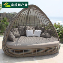 Casual Shell Lying Bed Outdoor Furniture Rattan Furniture Beach Sun Beds Hotel Artwork