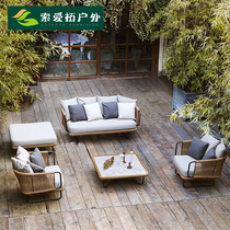 Creative Outdoor Sofa Patio Courtyard Rattan Sofa Tea Table Combination Open-air Balcony Outdoor Sunscreen Waterproof Double Sofa