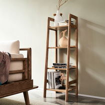 Nordic solid wood bookshelf cabinet shelf bookshelf simple floor living room storage rack ash wood trapezoidal storage rack