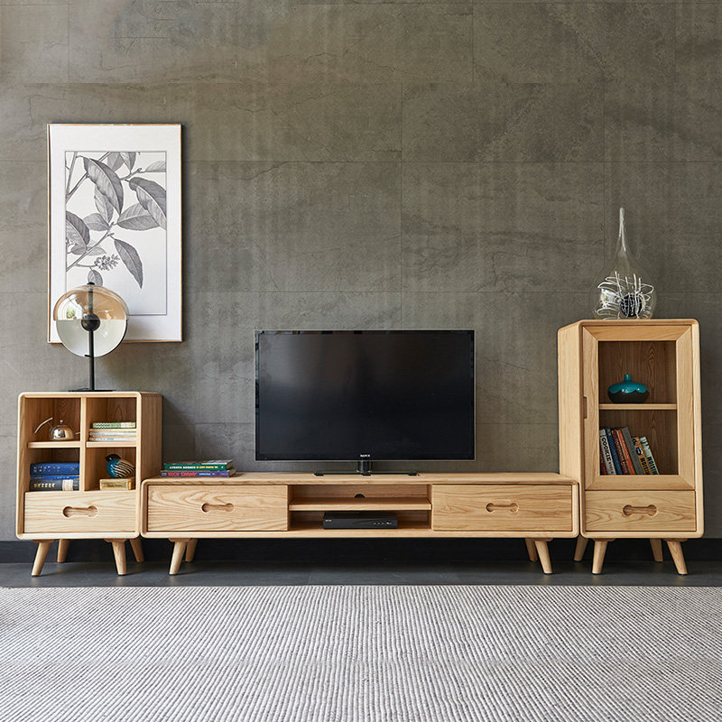 Nordic TV Cabinet tea table Composition Small family Type modern minimalist Living room Wine Cabinet White Wax Wood Solid Wood TV Cabinet-Taobao