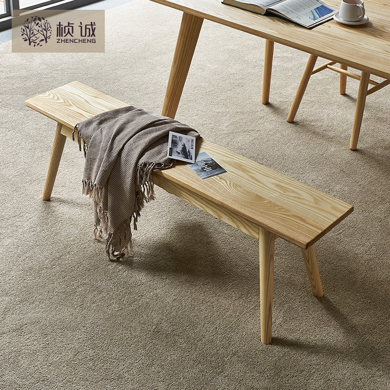 Nordic full solid wood long bench Japanese style logs ins wind strip bench restaurant stools rectangular white wax wood furniture-Taobao