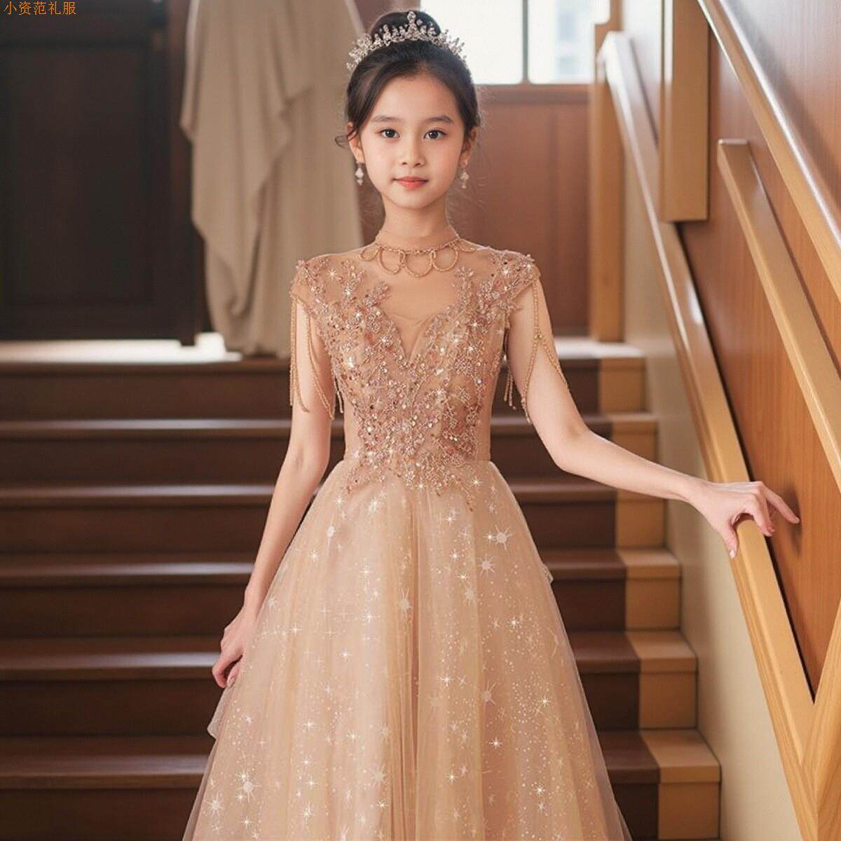 晚礼服女大童生日宴气质轻奢小众风范法式主持人公主裙女孩成人礼