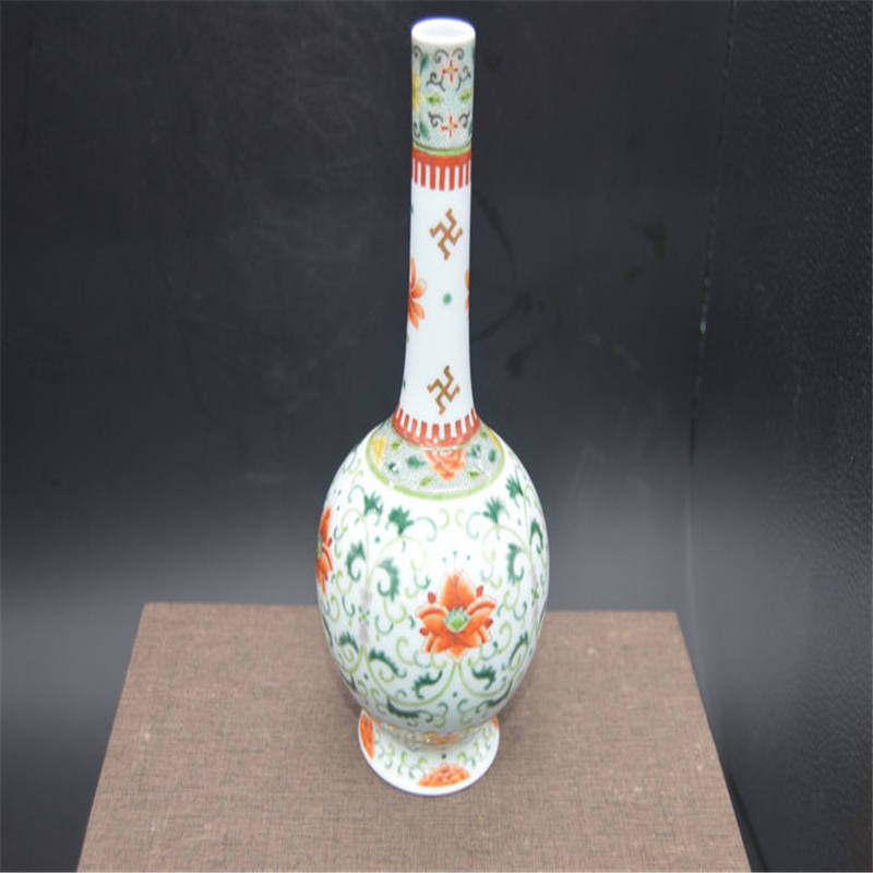 Qingdai Yongzheng Year Green Flower Bucket Color Long Neck Vase Powder Color Enamel Pendulum Pieces Antique Porcelain Collection Eu Style Ceramics-Taobao