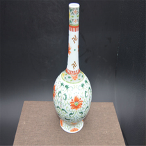 Qingdai Yongzheng Year Green Flower Bucket Color Long Neck Vase Powder Color Enamel Pendulum Pieces Antique Porcelain Collection European-style Ceramics