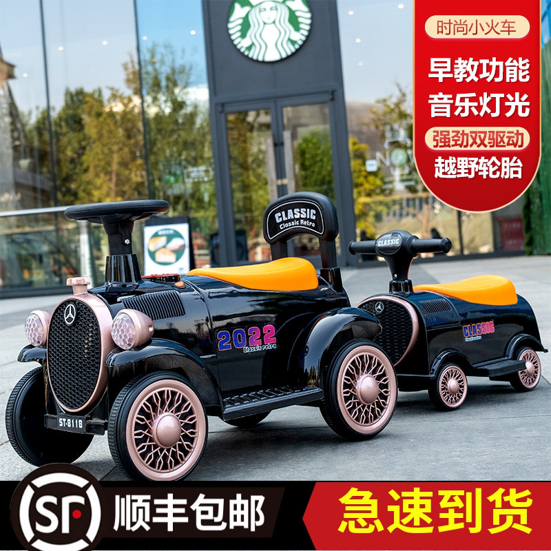 子供用電車はおもちゃの車に座ることができますツイン四輪ベビーカーリモコンダブルおもちゃベビーカー