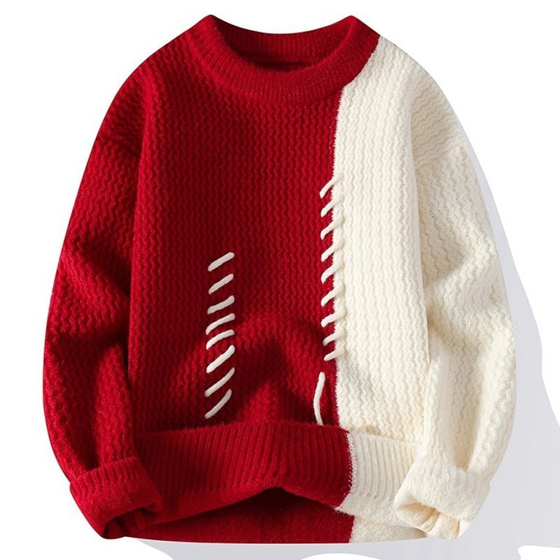 Trendy Color-Blocked Sweater for Men, Autumn and Winter, Thickened, 2025 New Design, Stylish Patchwork Knit Top for Men Trendy Color-Blocked Sweater for Men, Autumn and Winter, Thickened, 2025 New Design, Stylish Patchwork Knit Top for Men