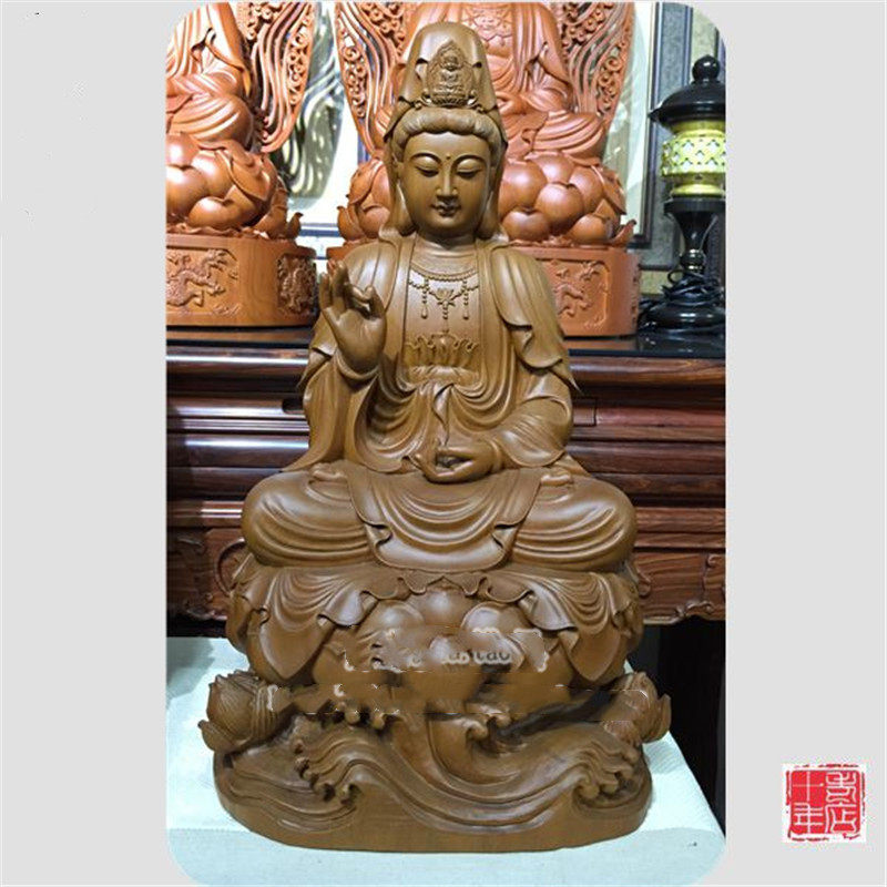 Quality second-degree Guanyin Bodhisattva statue Buddha Xiao Nanmu new hand-carved water lotus Guanyin statue Buddha statue