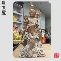 Special price Riding dragon Guanyin Riding dragon view free camphor wood hand carved Guanyin Ma Miaoshan Lady personality custom 16 inches