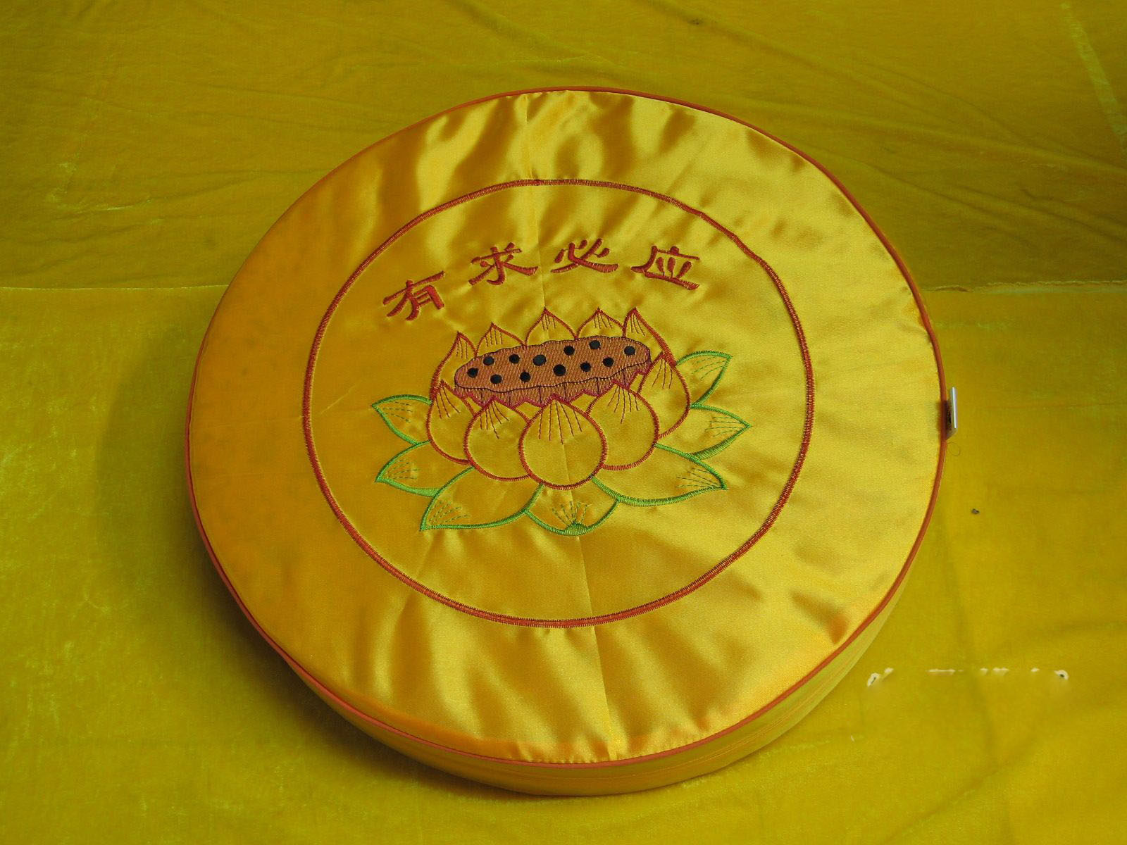 Worship mat, futon meditation cushion, yellow round lotus silk worship mat, upon request, meditation seat Buddha hall supplies