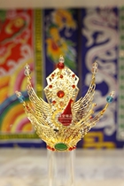 In the altar marshal hat Gold wood Zha crown Da Shengye crown handmade fine god hat Rhinestone handmade hat