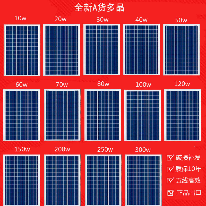New class A polycrystalline 10w-325w watt solar panel 18v photovoltaic hair board household power generation system components