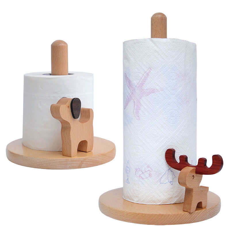 Kitchen tissue holder Punch-free toilet tissue box creative shelf Solid wood household web holder desktop