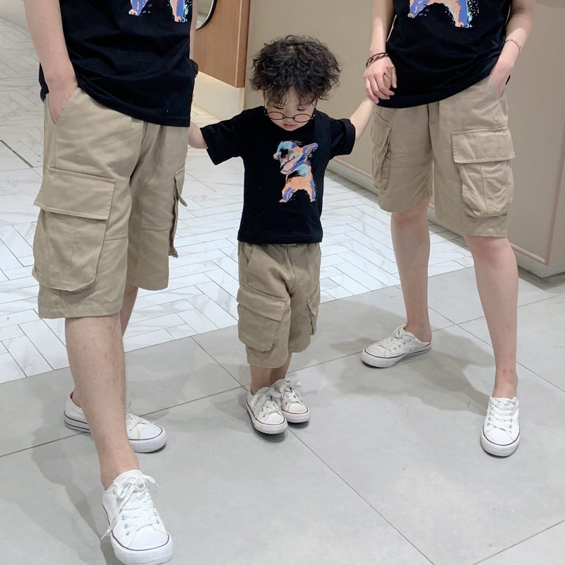 2022 new products Summer version Han version Loose Pure Cotton Mother & Son Son & Son Whole Family Tooling Casual Shorts Parent-child Pants Dress