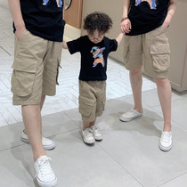 2021 new summer Korean version loose cotton mother and daughter mother and son father and son family tooling casual shorts parent-child pants