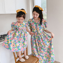  2020 summer parent-child clothing mother-daughter clothing short-sleeved summer girls cotton skirt dress girls western summer Korean version