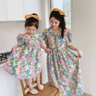 2020 Summer Parent-Child women's short sleeve summer girl cotton dress dress girl foreign school summer Korean version