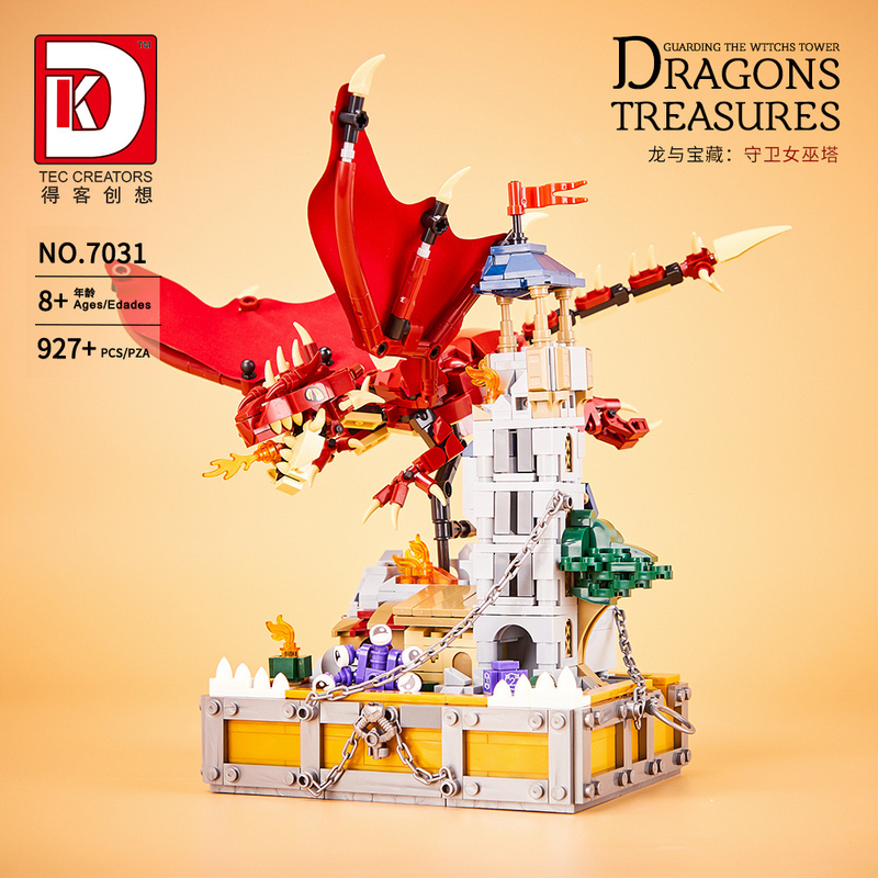 Deke Creation 7031 Trendy Toy Series Dragon and Treasure Guard Witch Tower Assembled Small Particle Building Block Toy Model