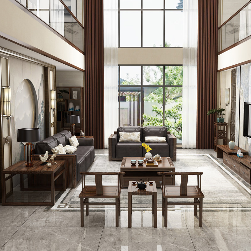 New Chinese-style sofa villa simple Daping number living room combination all solid wood set Zen ebony Chinese furniture