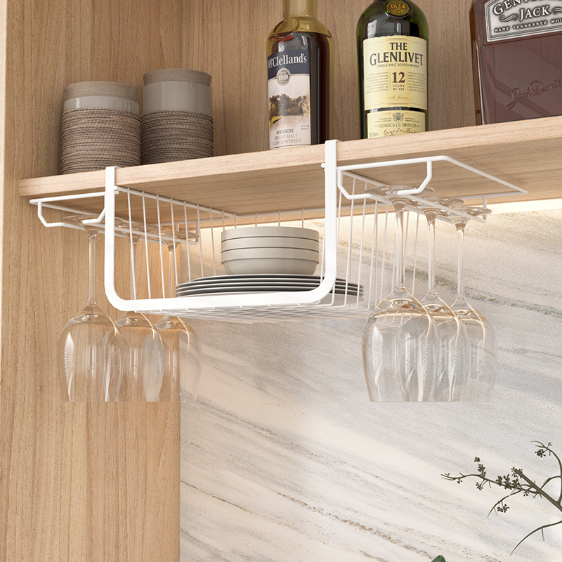 Wine glass shelf shelf goblet holder upside down hanging kitchen storage free hole home hanging hanging cup holder