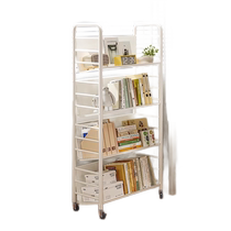Guiqi childrens iron bookshelf movable wheeled storage rack floor-standing trolley shelf storage storage desk GC