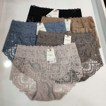 3 Mid Waist Briefs Female Lace Sexy Web Yarn Ultra Slim Clairvoyant Hip Triangle Pants Pure Cotton Crotch Untractpants Head Summer