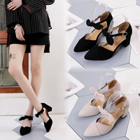 Mùa hè 2018 mới nơ mũi nhọn giày nữ từ khóa sandal gót thấp giày thời trang giày nữ OL giày dép
