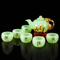 Romani enamel tea set set celadon white porcelain Kung Fu tea set complete set of green glass tea set ornament gift