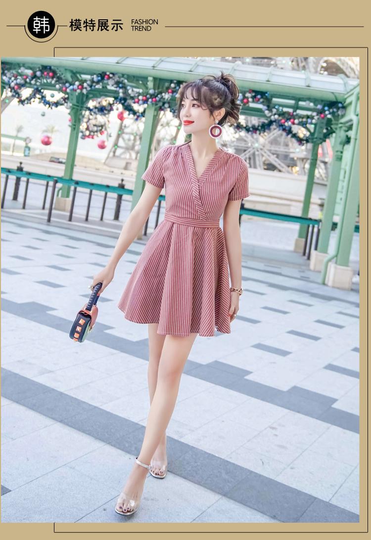 Mùa hè 2019 phiên bản mới của Hàn Quốc thắt lưng là quần lửng nữ nhỏ một chiếc váy chữ V cổ tích rất đẹp - A-Line Váy váy suông chữ a