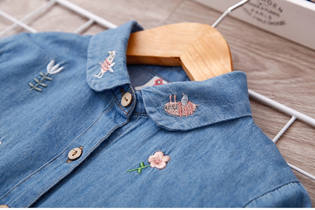Áo sơ mi denim bé gái xuân 2019 quần áo trẻ em mới cho bé sơ sinh dài tay áo dài hàn quốc mùa xuân và mẫu áo cotton - Áo sơ mi áo sơ mi trẻ em giá tốt