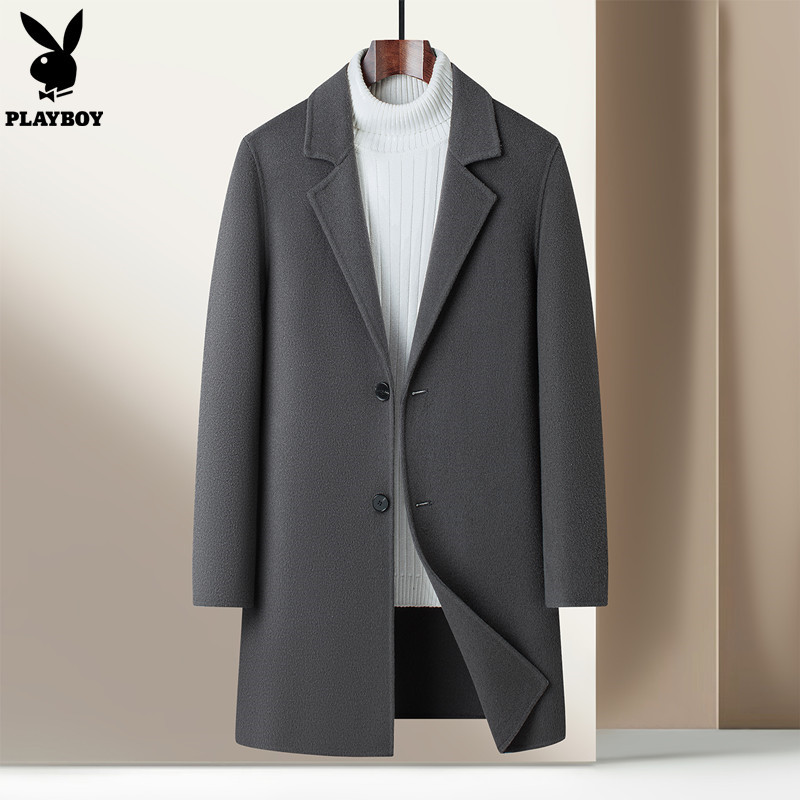 Playboy Woolen Coat Men's Autumn and Winter New Style Mid-Length Woolen Coat Casual Youth Double-Sided Woolen Windbreaker for Men