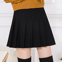 Wool pleated skirt short skirt womens 2020 autumn and winter new high-waisted a-line skirt black college wind skirt