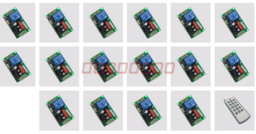 220V15路无线遥控开关分体1控15路灯具、LED灯展示、水泵控制器