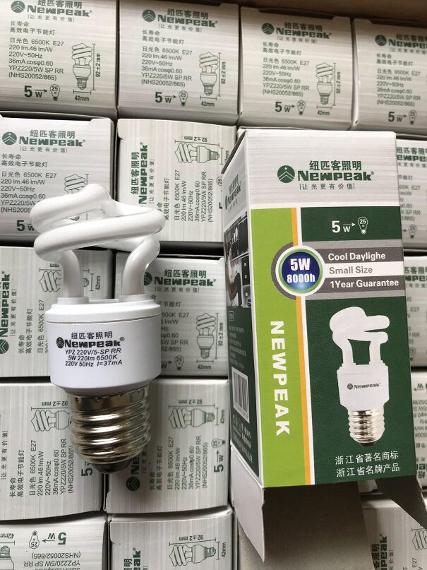 Pindu energy-saving lamp newpeak half spiral 5w9w E27 E27 light 6500K pure tricolour special price  