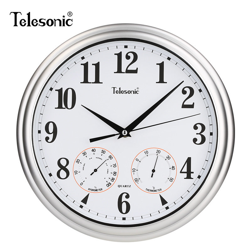TELESONIC Uranus Temperature and Humidity Wall Clock Thermohygrometer Clock Living Room Simple Quartz Clock Retro Wall Watch