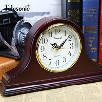 TELESONIC Uranus solid wood retro desk clock Study wine cabinet Home creative decoration silent quartz clock
