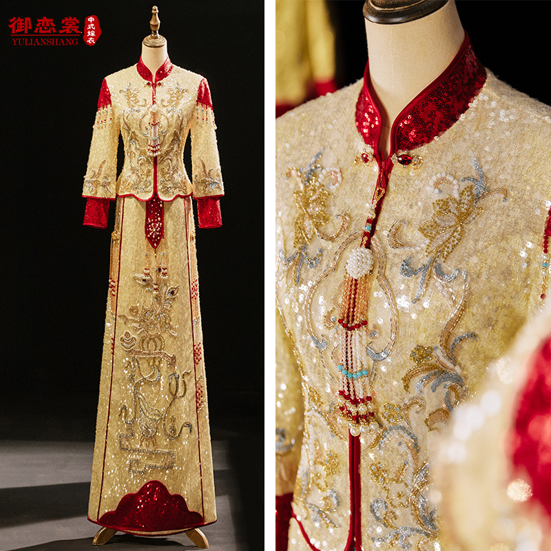 Xiuhe clothing bride 2022 new Chinese style Chinese wedding dress dragon and phoenix hanging female wedding dress wedding dress champagne autumn