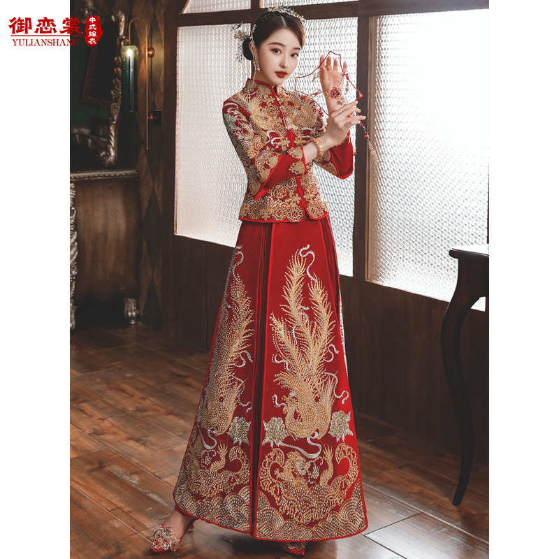 Xiuhe clothing bride 2022 new wedding dress Chinese style wedding dress out of the court dress wedding dress Fengguan Xiapi dragon and phoenix hanging autumn