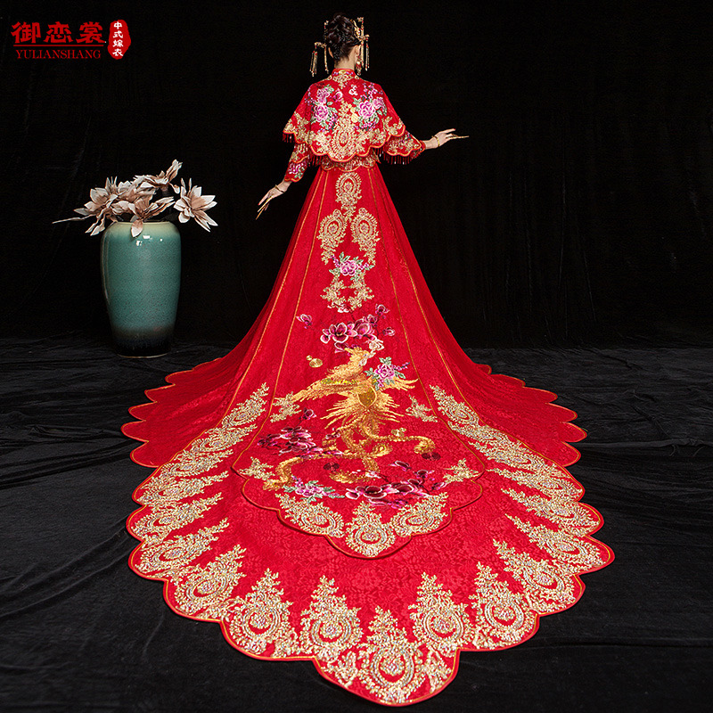 Xiuhe Clothing 2021 New Trailing Bridal Wedding Dress Phoenix Crown Xia Pi Chinese Wedding Dress Shawl Dragon and Phoenix Hanging Winter