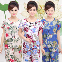 Summer middle aged sleepwear female mommy lingerie pure cotton Home Suit All-cotton Cotton Silk Casual Short Sleeve Pants