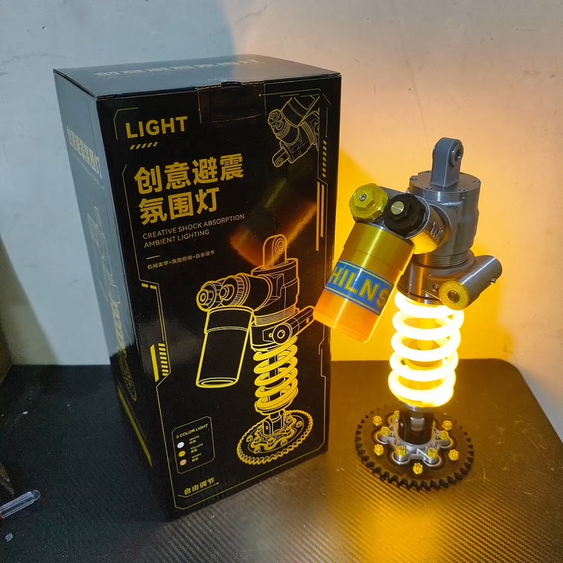 Gift Box Set of Popular Ohlins 3D Printed Shock Absorber-Shaped Desk Lamp for Car Modification, Industrial Style Desktop Ambient Light